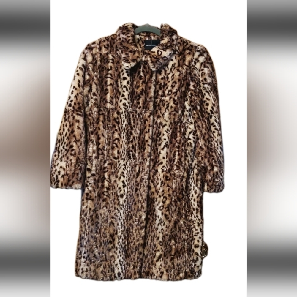 Vintage Moda Full Length Faux Chheeta Fur Lined Women's Coat Size 10